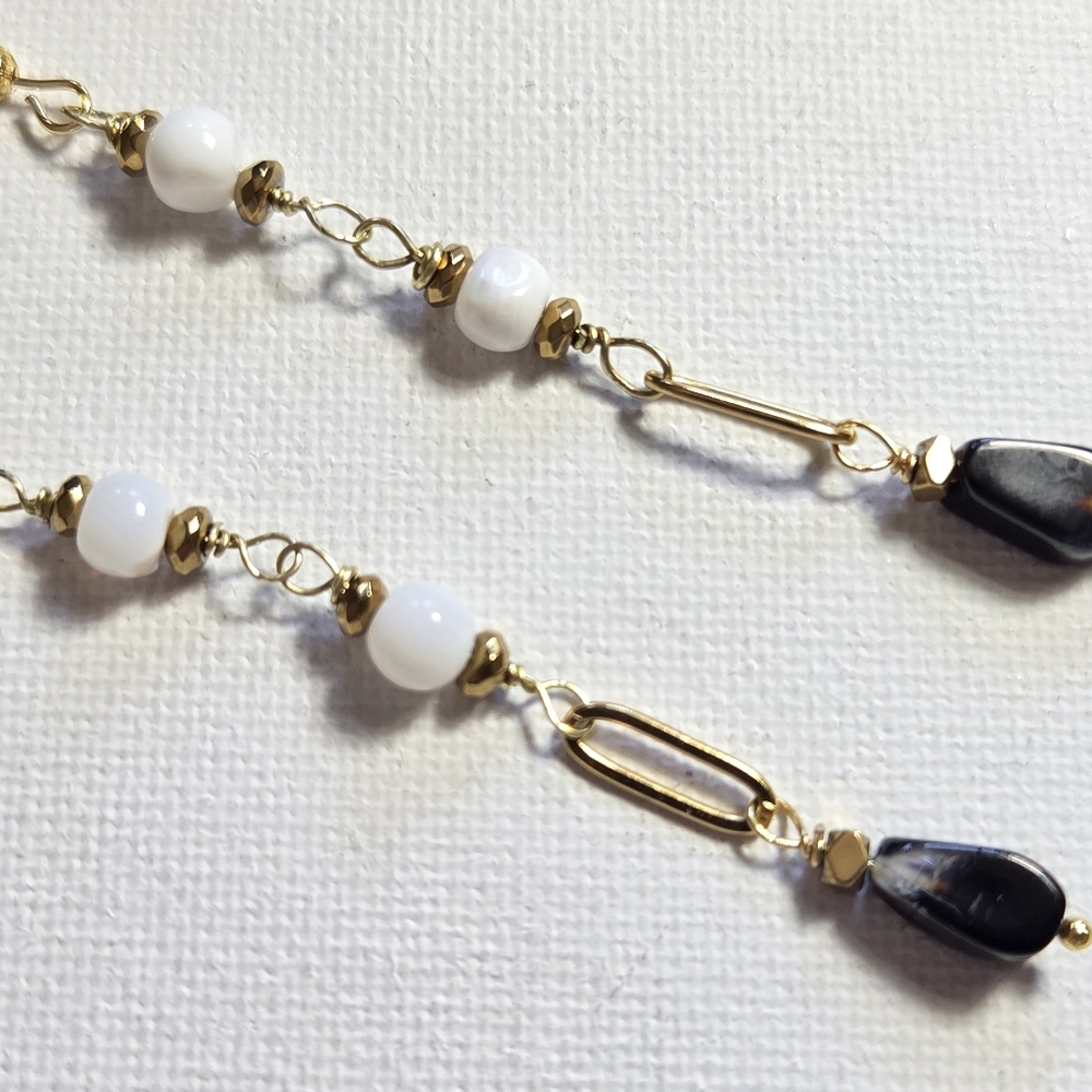 Black Onyx Opal Paperclip Earrings